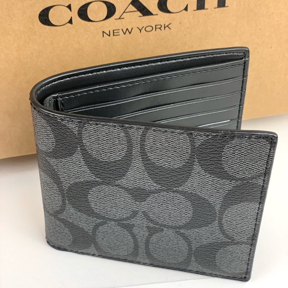 Coach Men’s Slim Billfold Signature Coated Wallet - Picture 2 of 7